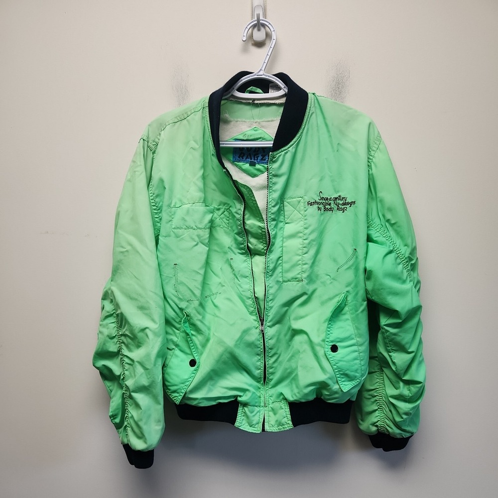 Body Ragz Vintage Neon Green Pastel Windbreaker Size XL 80s Y2K Gathered sleeve - Picture 1 of 9